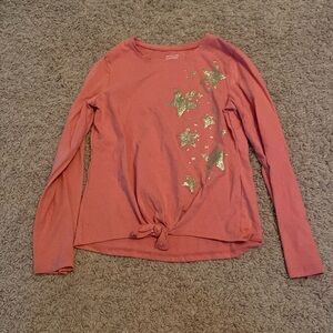 Jumping beans size 8 softest tee long sleeve salmon pink shirt gold stars
